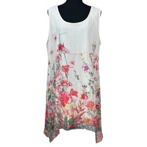 Calstyle White Coral Floral Sleeveless Lined Babydoll Tunic Top Size 2X